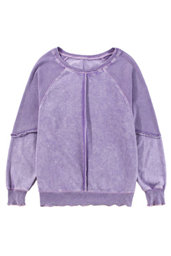 Light French Beige Patchwork Raglan Sleeve Exposed Seam Sweatshirt