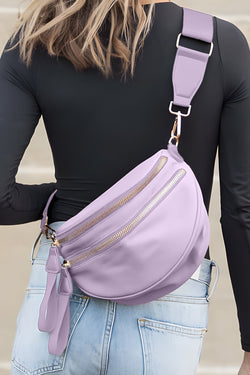 Bright Pink Strap Double Zipper Crossbody Bag