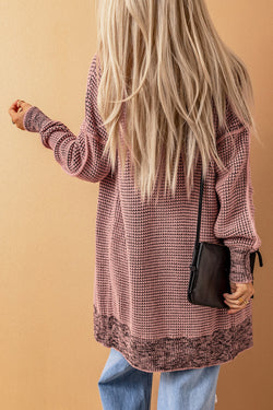 Grey Plaid Contrast Trim Casual Knit Cardigan