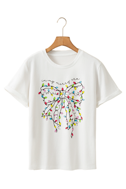 White Colorful Lights Bowknot Graphic T Shirt