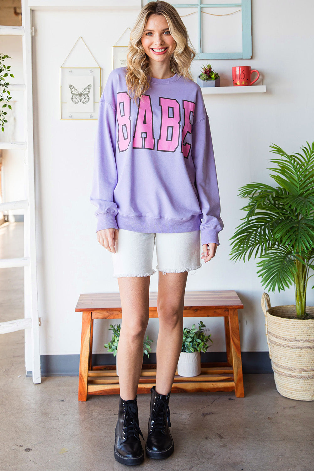 Grey Babe Letter Casual Pullover Sweatshirt