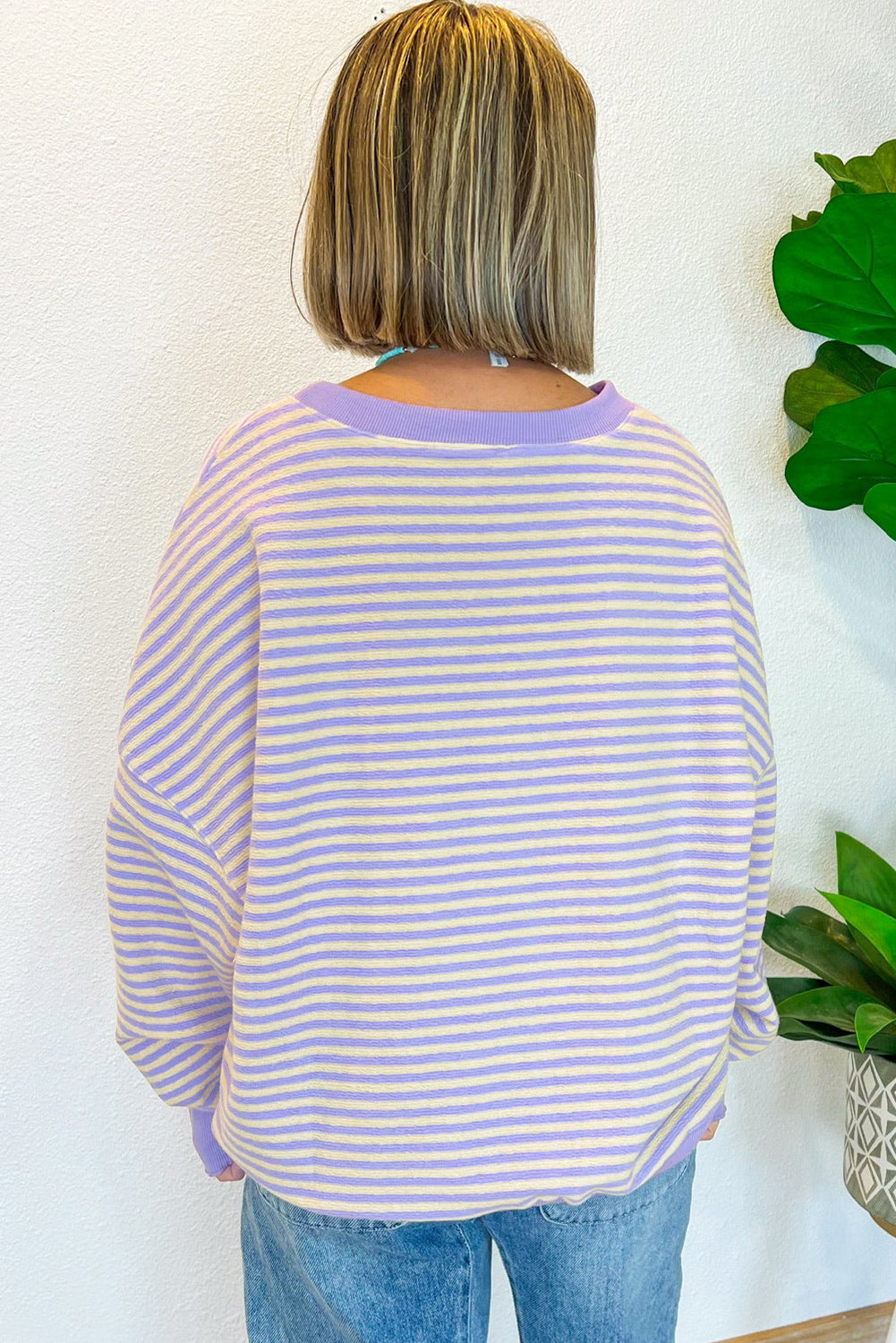 Brown Stripe Drop Shoulder Long Sleeve Top