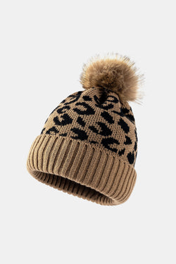 Leopard Pom-Pom Cuffed Beanie