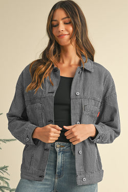 Black Washed Oversized Pocketed Denim Jacket