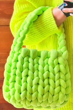 Pear Green Woven Chunky Yarn Tote Bag