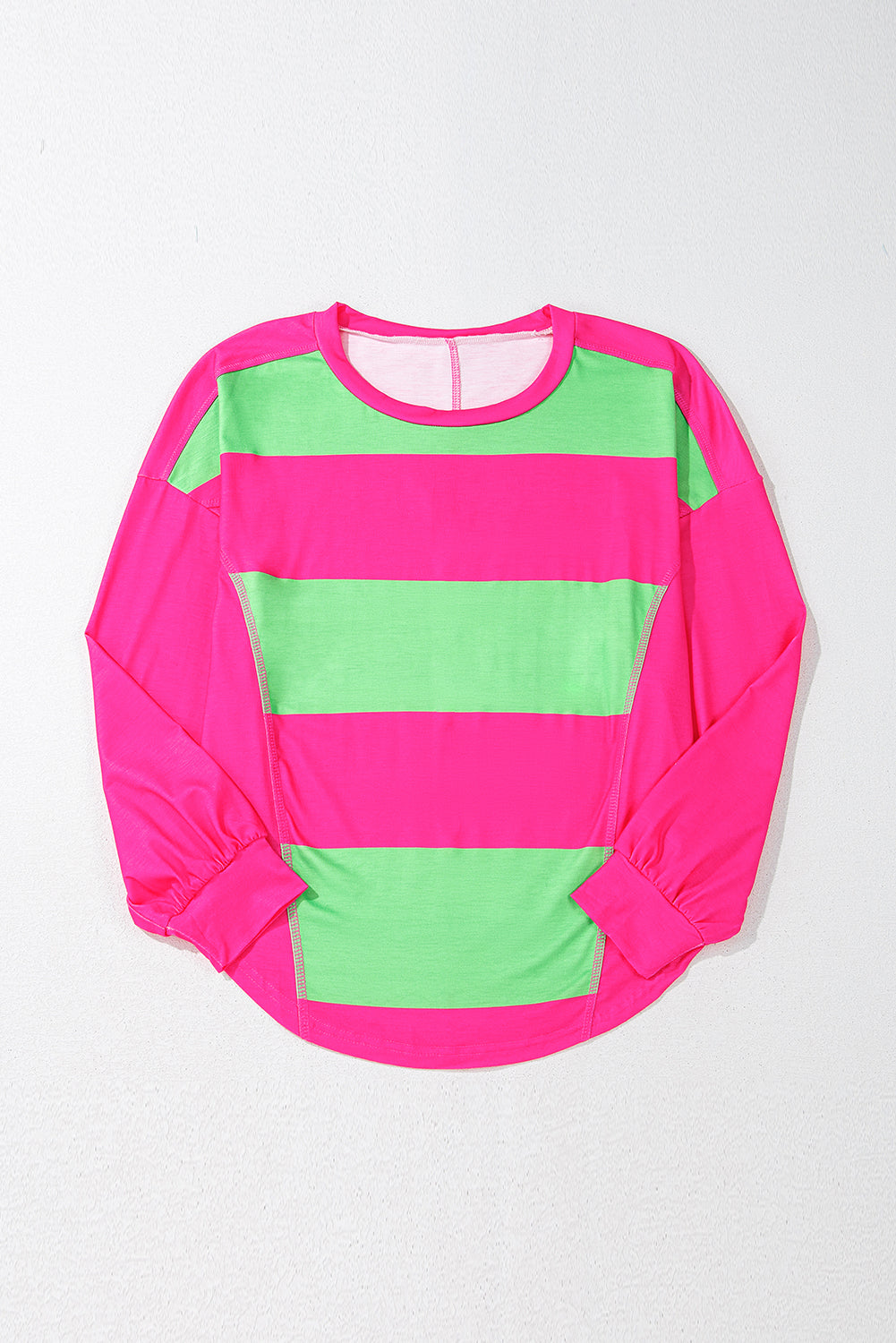 Light Blue Colorblock Drop Sleeve Round Neck Top