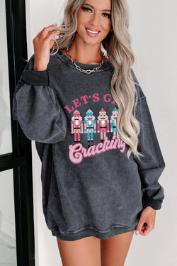 Gray Lets Get Cracking Nutcracker Corded Graphic Sweatshirt