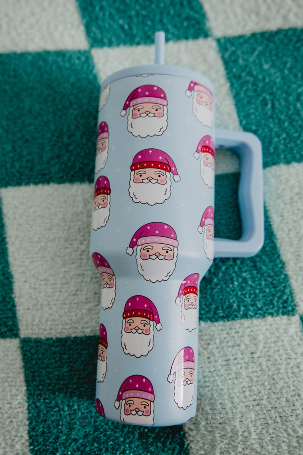 Light Blue Christmas Santa Claus Handle Tumbler Cup