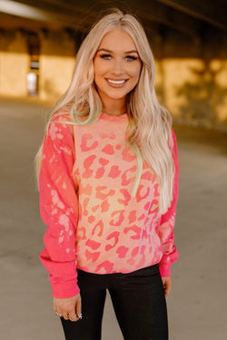 Pink Cheetah Print Drop Sleeve Bleached Sweatshirt