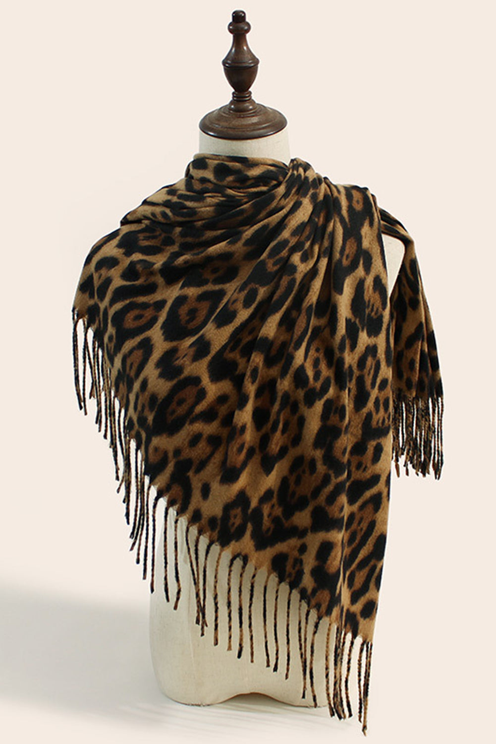 Coffee Leopard Print Fringe Warm Large Scarf