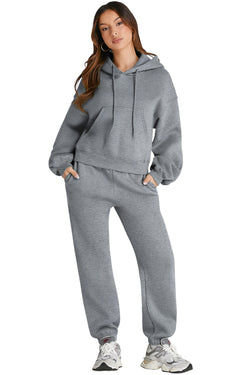 Gray Solid Drop Shoulder Hoodie and Jogger Set