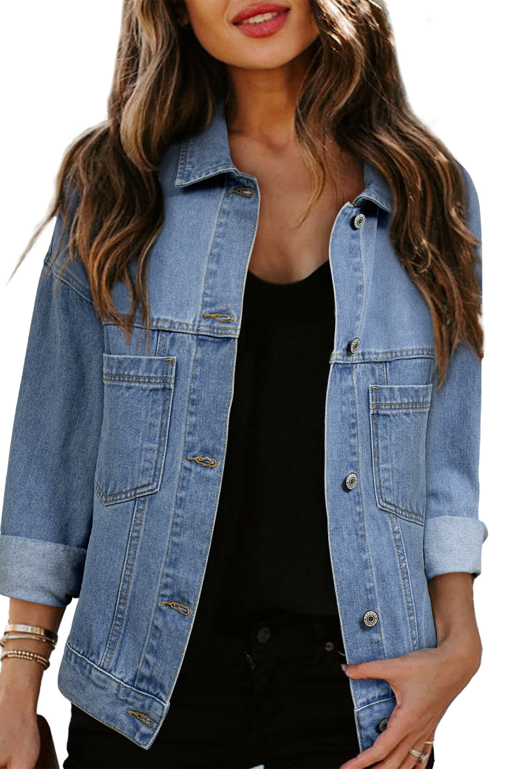 Black Washed Oversized Pocketed Denim Jacket