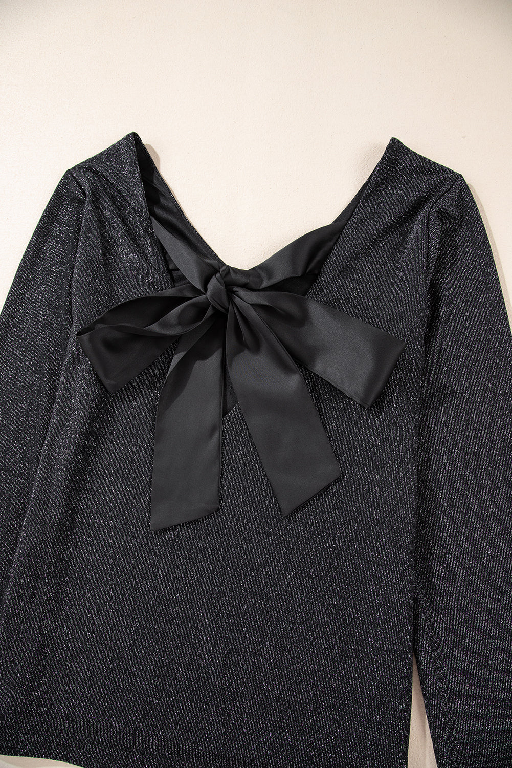 Black Sweet Bowknot Backless V Neck Top