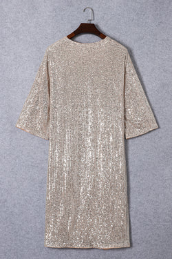 Apricot Sequin 3/4 Sleeve Open Front Duster Cardigan