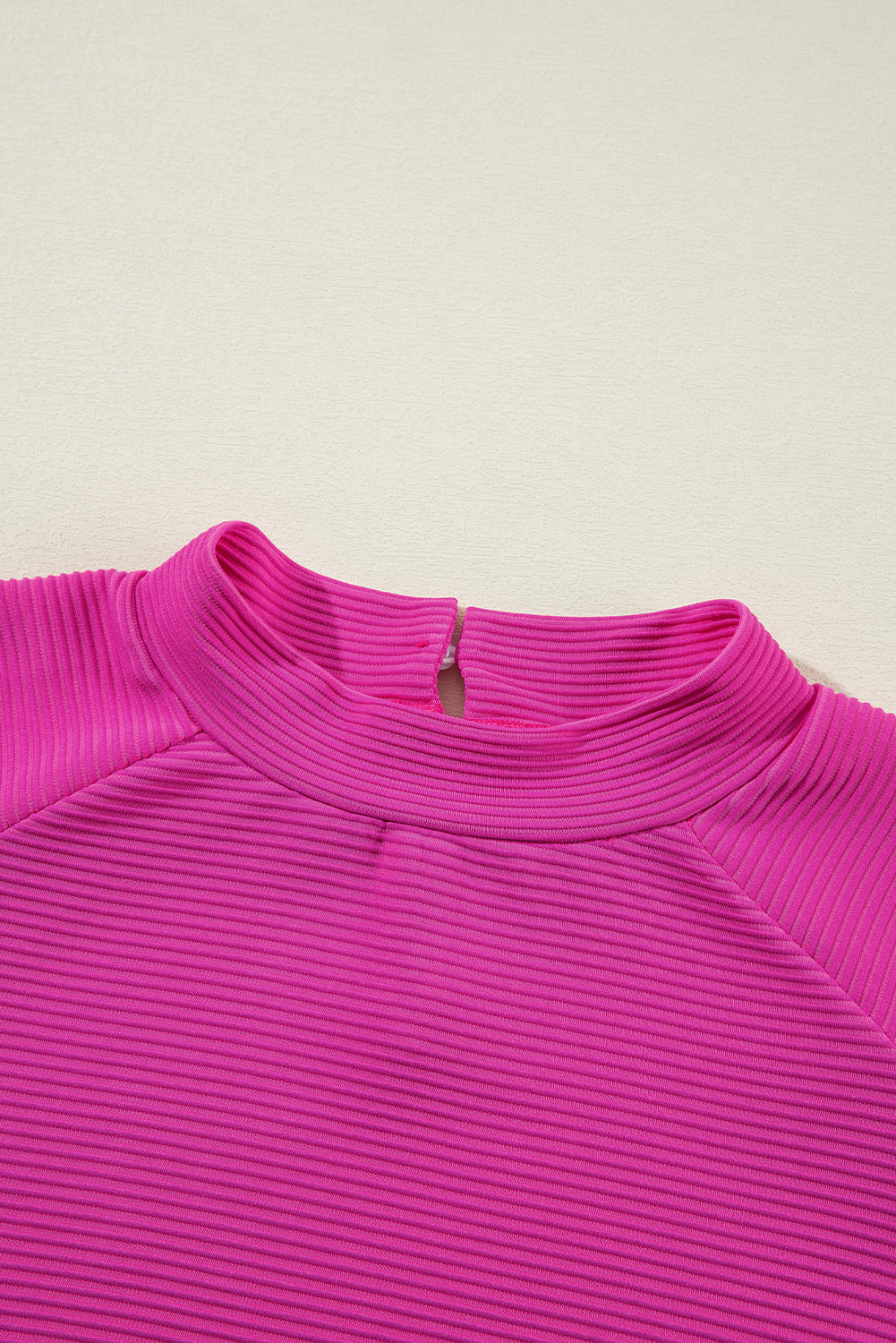 Strawberry Pink Textured Knit Mock Neck Raglan Sleeve Loose Top