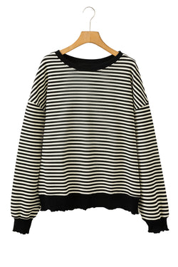 Brown Stripe Drop Shoulder Long Sleeve Top