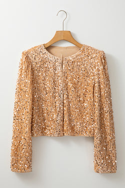 Black Sequin Open Front Collarless Jacket