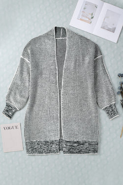 Grey Plaid Contrast Trim Casual Knit Cardigan