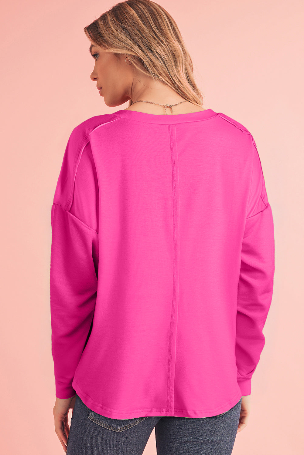 Light Blue Colorblock Drop Sleeve Round Neck Top