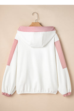 Pink Patchwork Half Zip Oversized Sherpa Hoodie