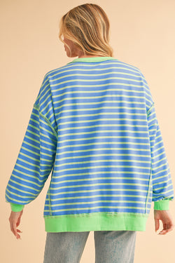 Pink Stripe Contrast Trim High Low Tunic Sweatshirt