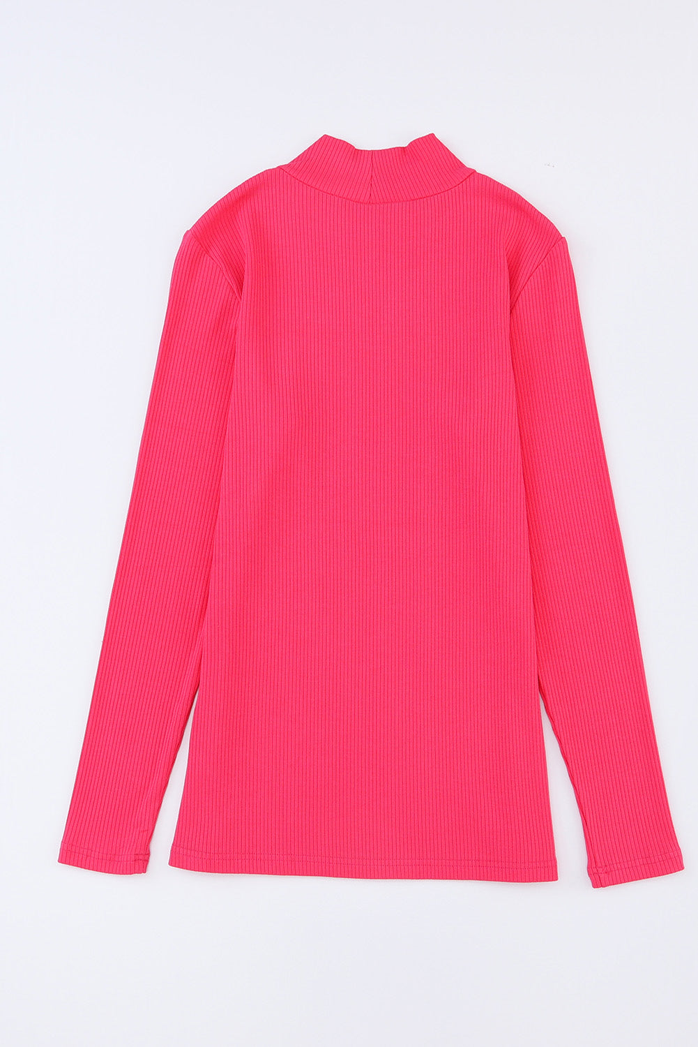 Rose Plain Solid Color Ribbed Long Sleeve Mock Neck Top