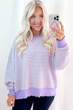 Brown Stripe Drop Shoulder Long Sleeve Top