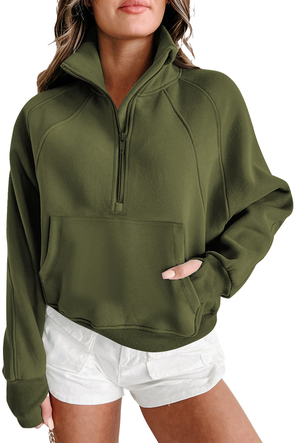 Black Quarter Zip Stand Neck Kangaroo Pocket Sweatshirt