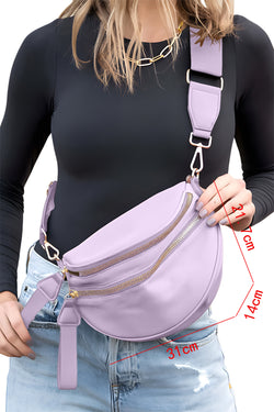Bright Pink Strap Double Zipper Crossbody Bag