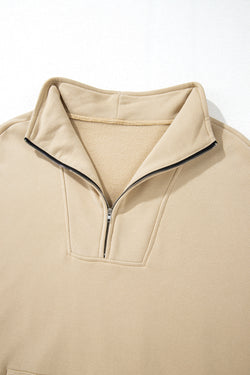 Black Zip-up Stand Neck Kangaroo Pocket Sweatshirt