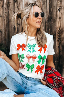 White Christmas Bowknot Graphic T Shirt