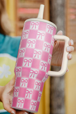 Bonbon Checkered Bow Print Tumbler Cup
