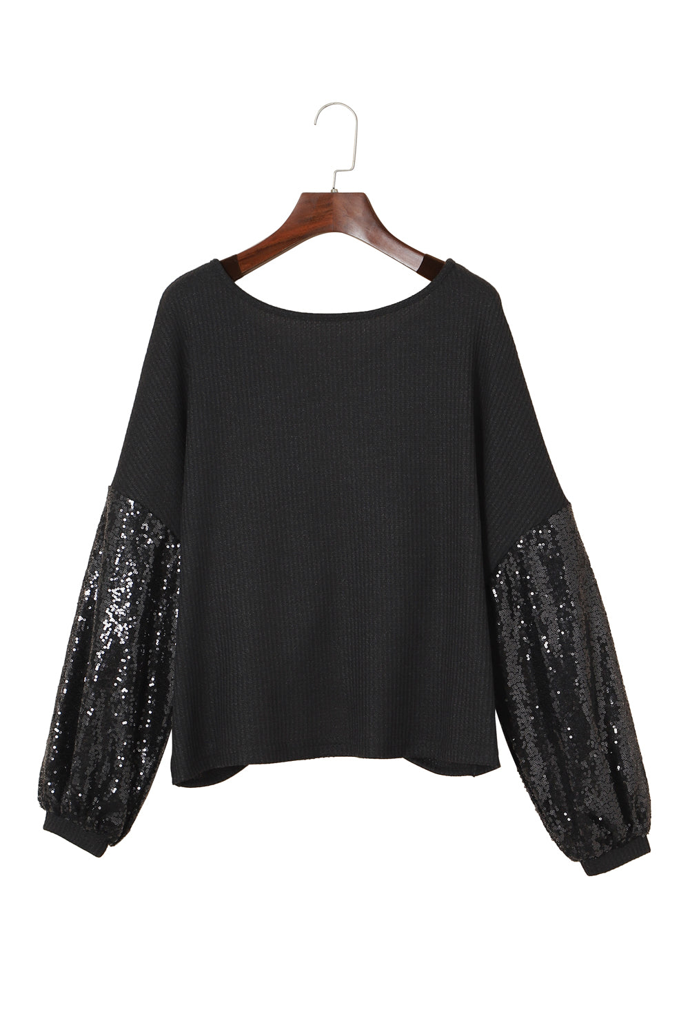 Black Cross Backless Sequin Bishop Sleeve Top