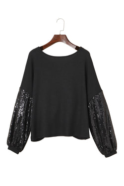 Black Cross Backless Sequin Bishop Sleeve Top