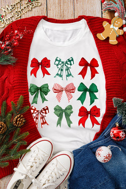 White Christmas Bowknot Graphic T Shirt