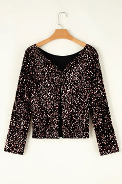 Chicory Coffee Sequin Twist Backless Long Sleeve Top