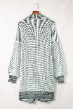 Grey Plaid Contrast Trim Casual Knit Cardigan