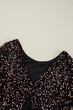 Chicory Coffee Sequin Twist Backless Long Sleeve Top