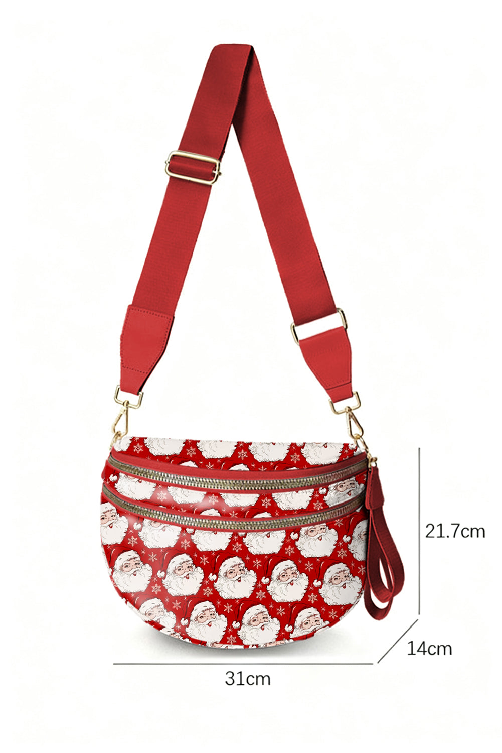 Pink Christmas Graphic Double Zip Crossbody Bag