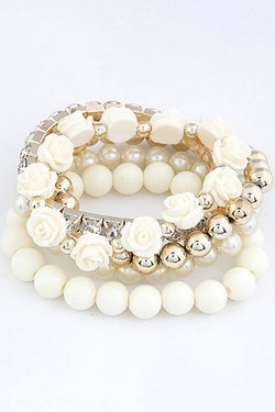 White 5pcs Bohemian Flower Beads Bracelet