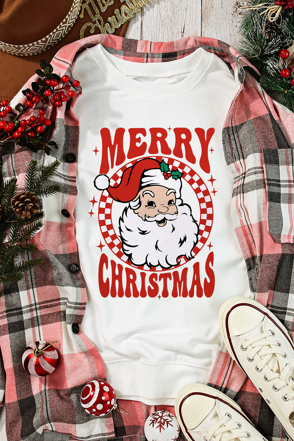 Black Santa Claus Merry Christmas Heat Transfer Printing Graphic Sweatshirt