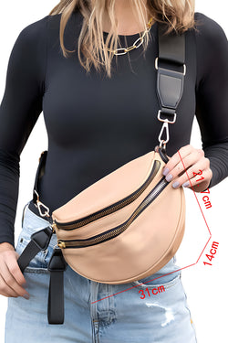 Bright Pink Strap Double Zipper Crossbody Bag