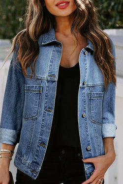 Black Washed Oversized Pocketed Denim Jacket