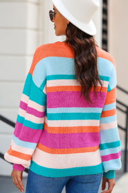 Striped Round Neck Drop Shoulder Sweater