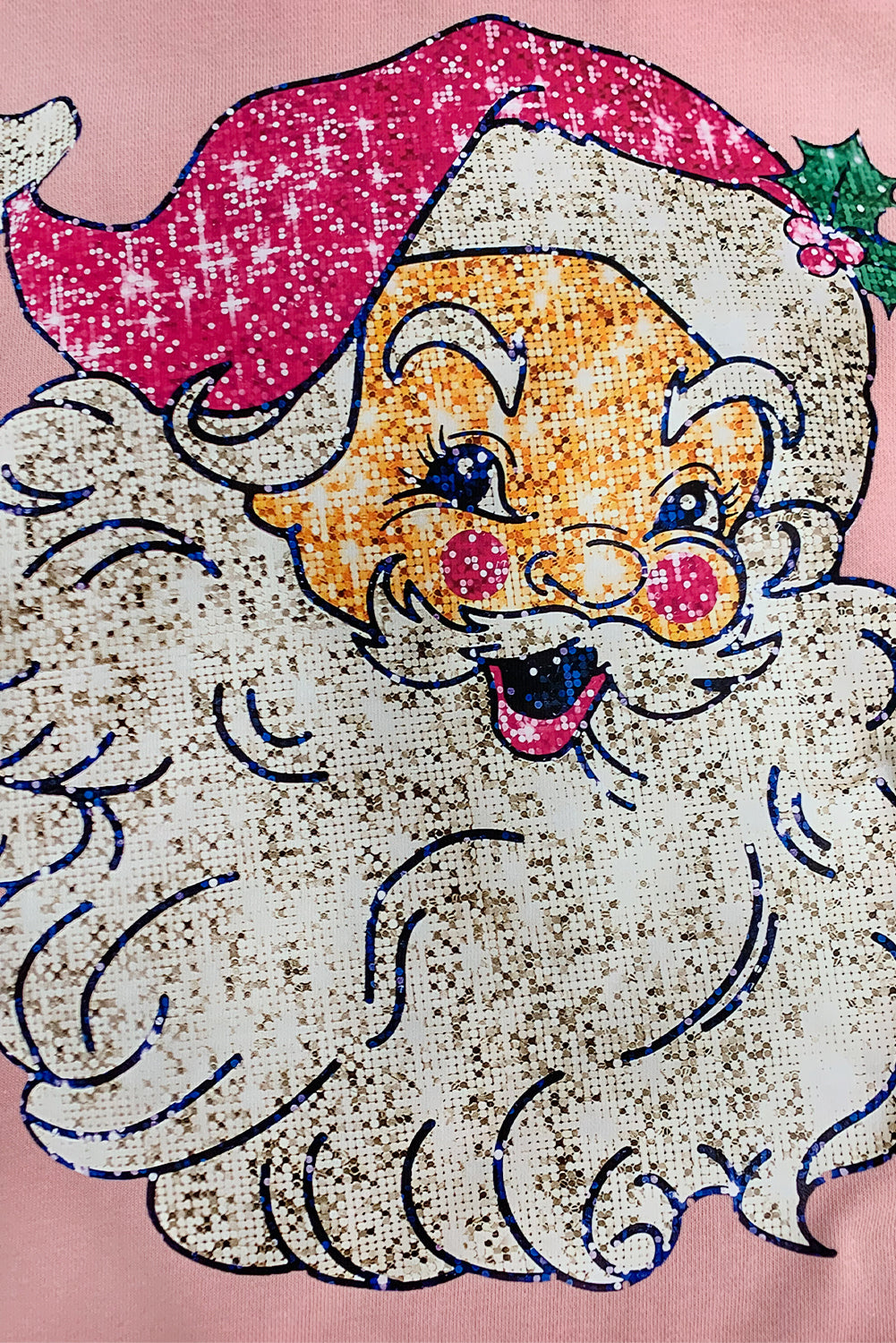 Pink Christmas Santa Claus Graphic Heat Transfer Printing Drop Shoulder Sweatshirt