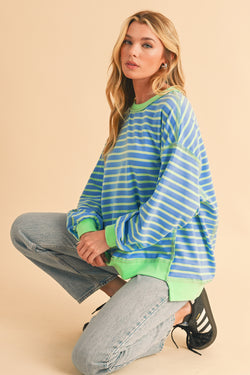 Pink Stripe Contrast Trim High Low Tunic Sweatshirt