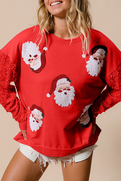 Pink Sequined Santa Claus Long Sleeve Christmas Sweatshirt