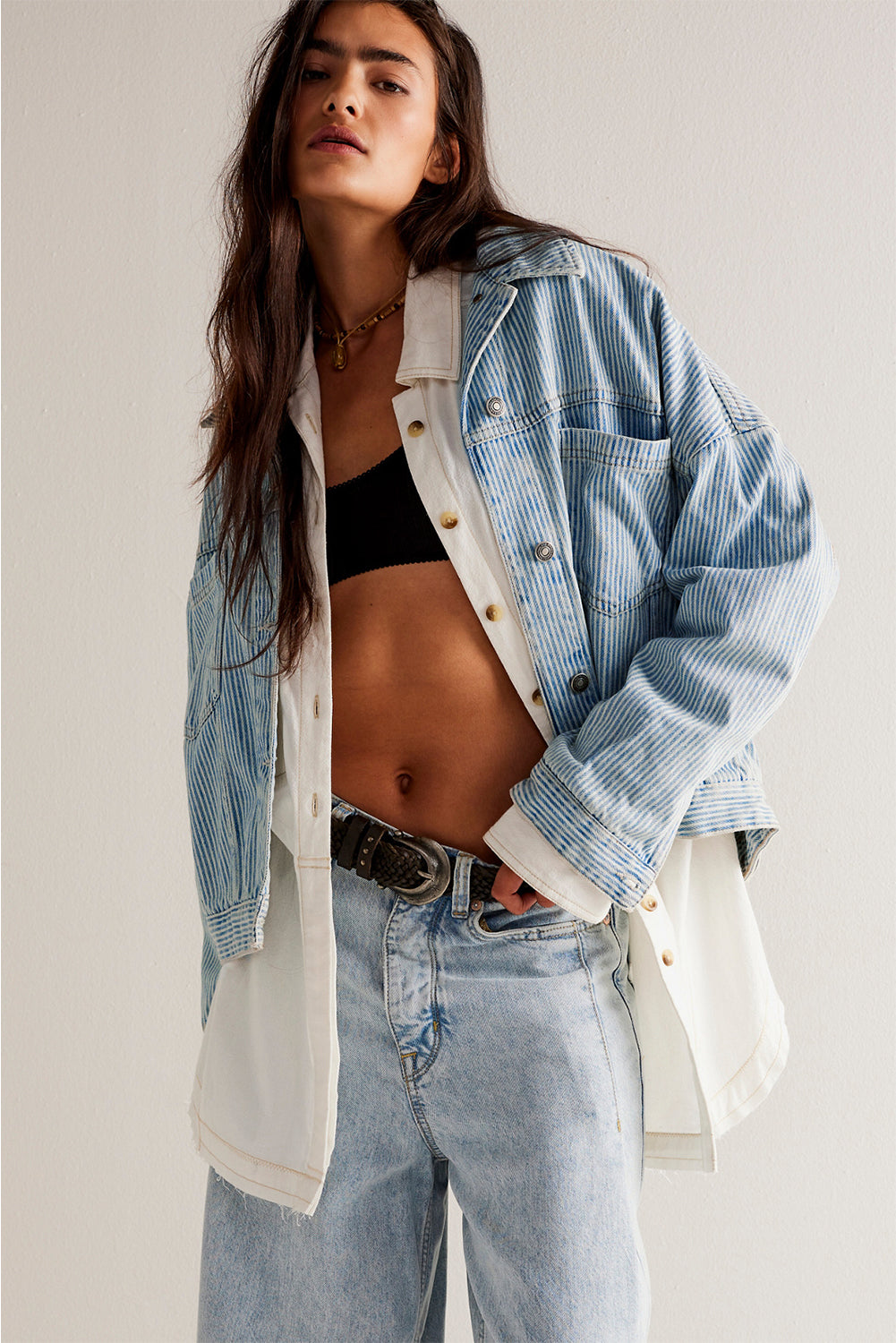 Black Washed Oversized Pocketed Denim Jacket