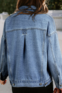 Black Washed Oversized Pocketed Denim Jacket