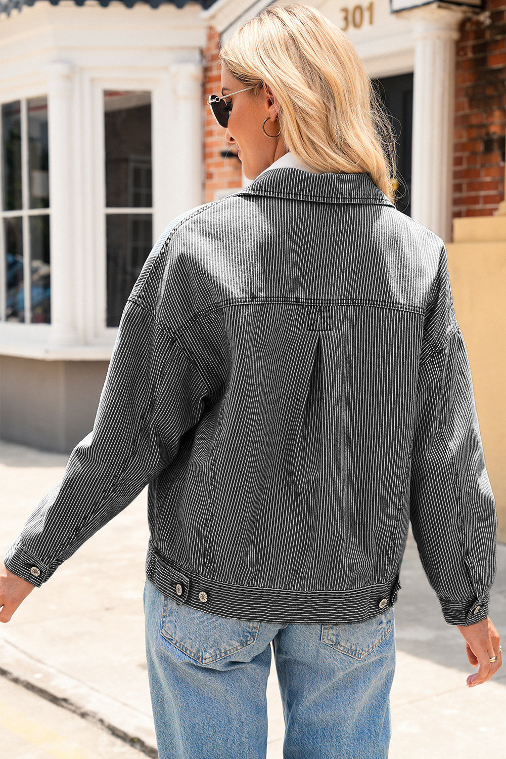 Black Washed Oversized Pocketed Denim Jacket